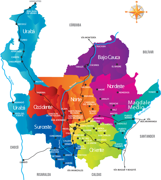 Antioquia Colombia Map - Mapa Municipios De Antioquia, HD Png Download ...