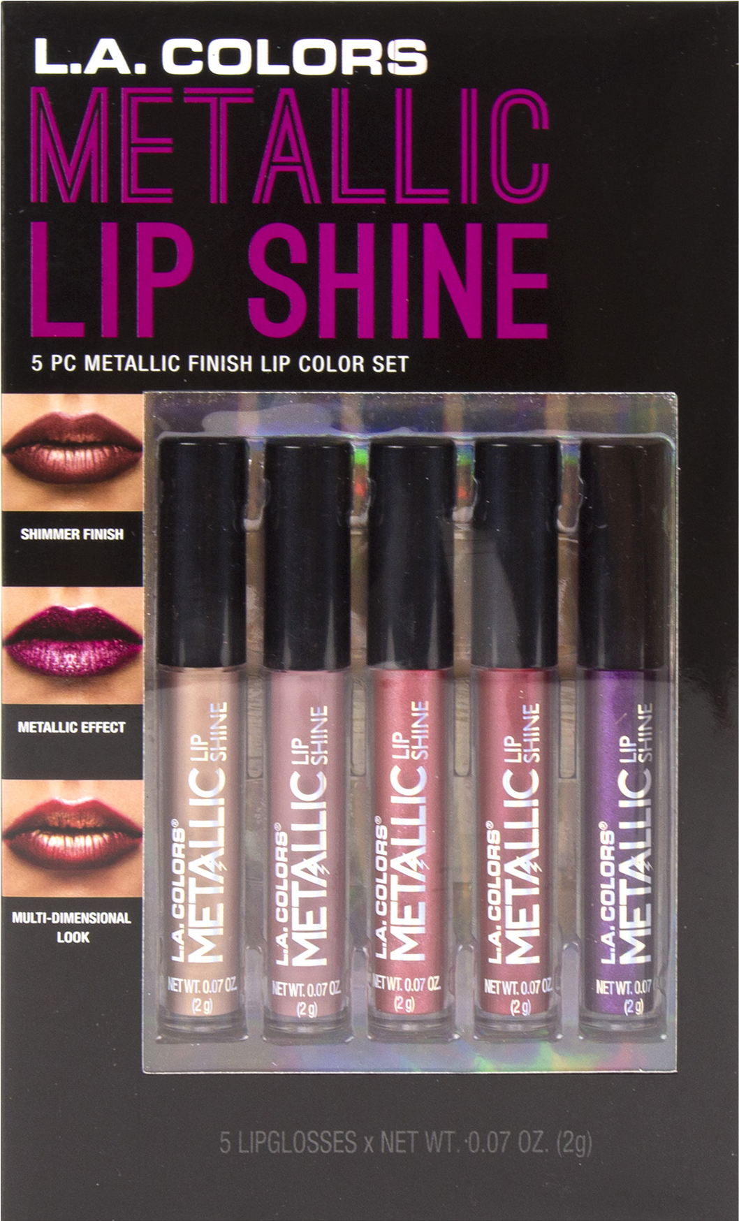 LA COLORS 5pc Metallic Lip Gloss Shine Lip Color Set 