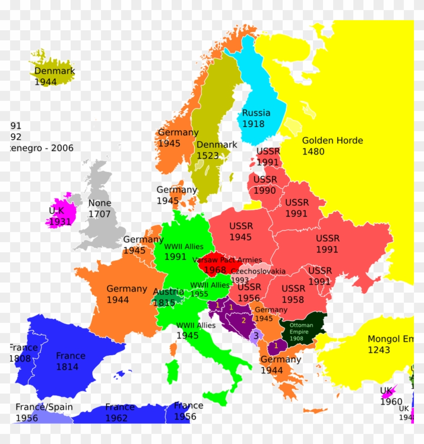 An Awesome Map Of The Last Time Each European Country European Countries Hd Png Download 1400x1400 Pngfind