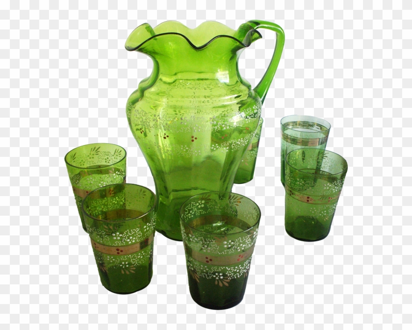 Genuine Antique Green Glass Water Jug Set, With Six - Glass Jug Set Png