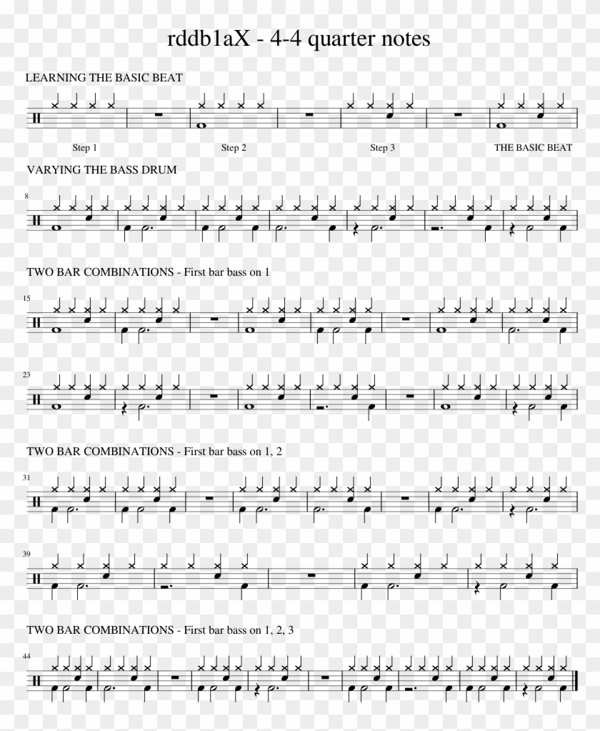 4-4 Quarter Notes Sheet Music 1 Of 1 Pages - Sheet Music, HD Png ...