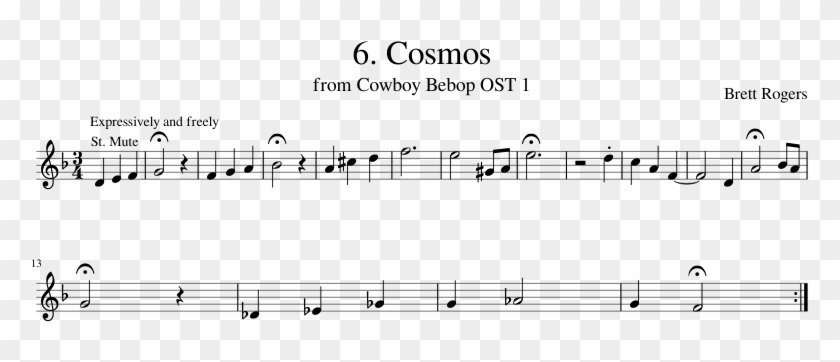Cowboy Bebop Cosmos Trumpet Notes On Happy Birthday Hd Png Download 850x1100 Pngfind