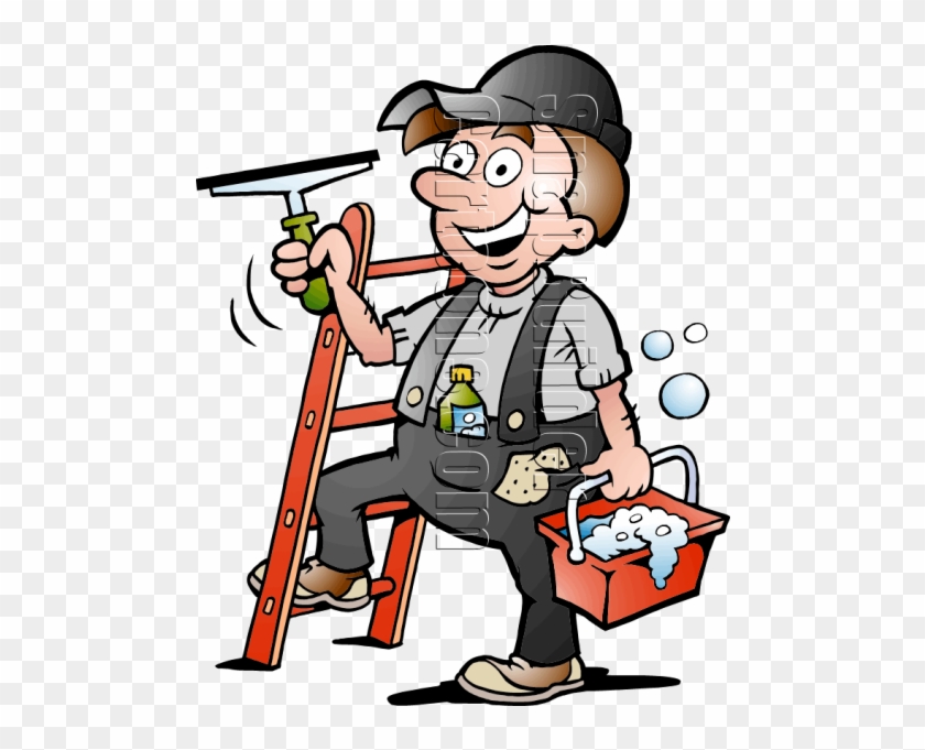 Handyman With Cleaning Supplies - Window Cleaner Cartoon, HD Png ...