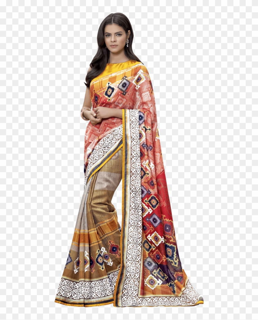 Womens Printed Saree - Silk, HD Png Download - 489x961(#2370894) - PngFind