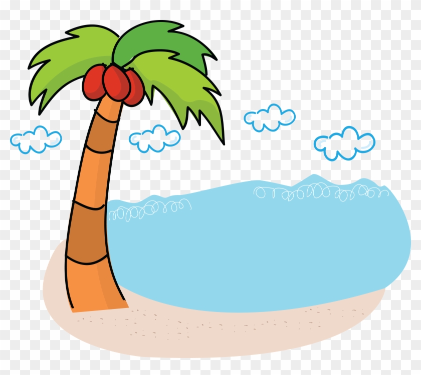 Free Clipart Of A Palm Tree And Beach - Coconut Tree Beach .png