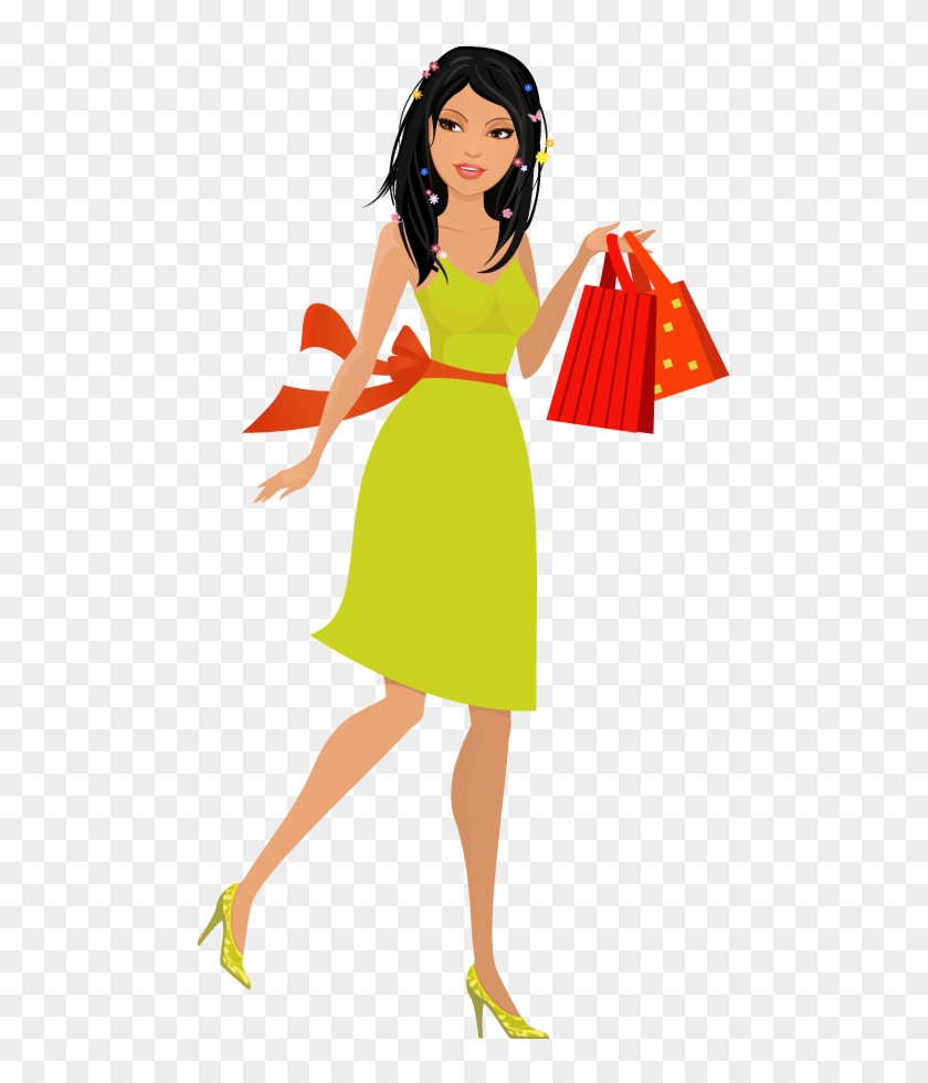 Pretty Woman Cartoon For Kids Woman Shopping Cartoon Png Transparent Png 490x900 Pngfind
