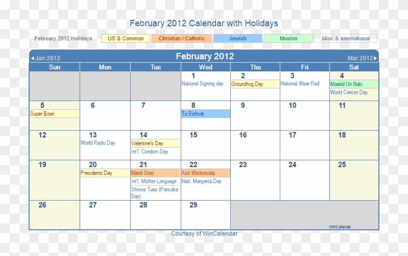 Print Friendly February 12 Us Calendar For Printing 14 Calendar With Holidays Hd Png Download 728x458 Pngfind