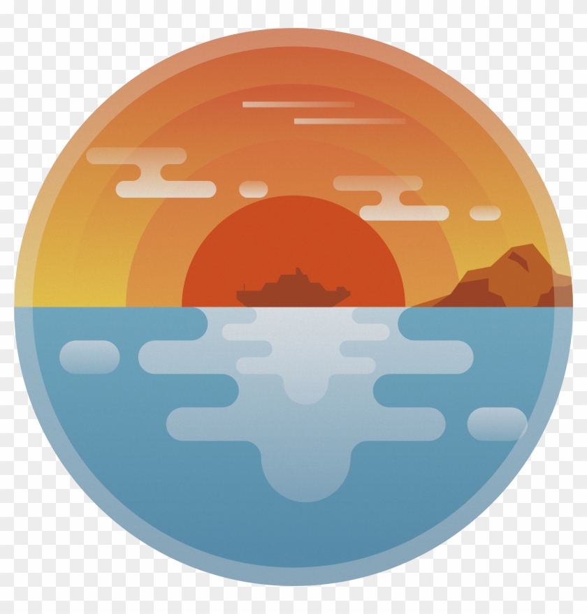 Sunset Sea Surface Flat Simple Png And Vector Image, Transparent Png ...