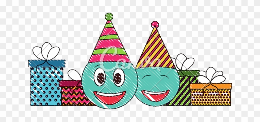 Birthday Emoji Face With Party Hat And Gifts Drawing Gift Hd