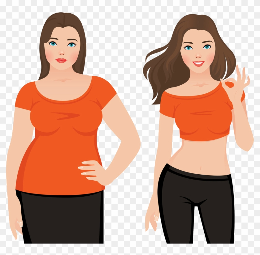 Before And After Weight Loss Fat And Slim Woman Vector Slim Before