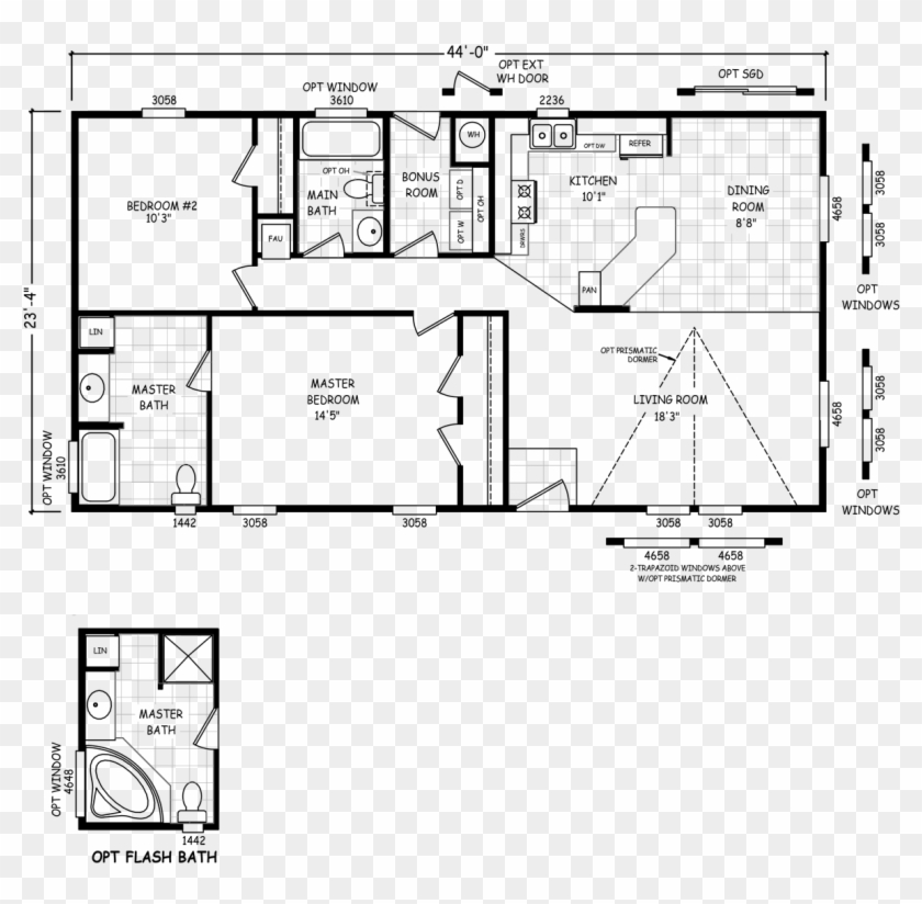 2 Beds 32 X 45 Double Wide Floor Plans Hd Png Download 10x1122 Pngfind