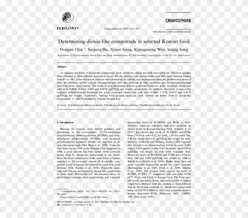 Determining Dioxin-like Compounds In Selected Korean - Untitled, Pg ...