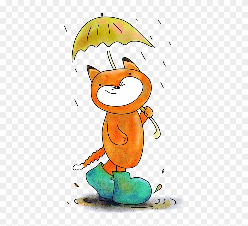 Fox Fox In The Rain Cute Fox Umbrella Cute Animal Good Morning