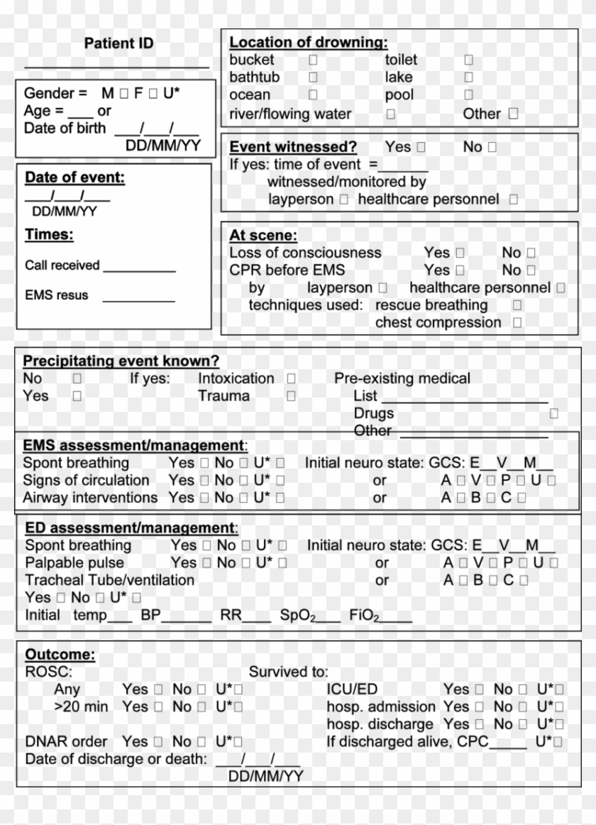 Example Of Revised Utstein Drowning Data Form - Utstein Style For 