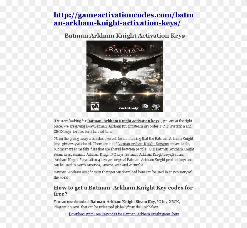 Batman Arkham Knight Serial Key Free - Fish, HD Png Download -  595x842(#3995147) - PngFind
