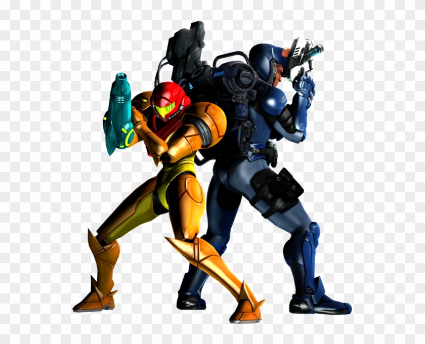Samus Aran And Anthony Higgs Metroid Other M Suit Hd Png Download 553x600 Pngfind