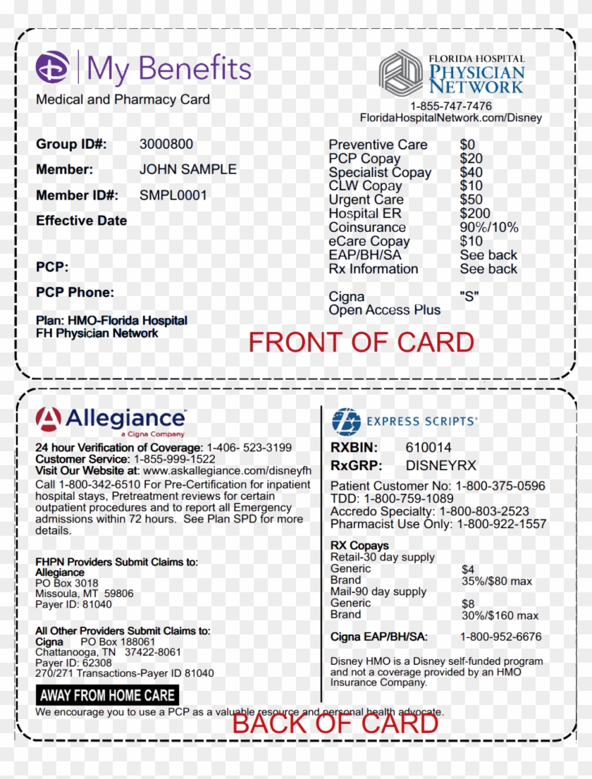 Cigna Allegiance Insurance Card Png Download Cigna Disney 