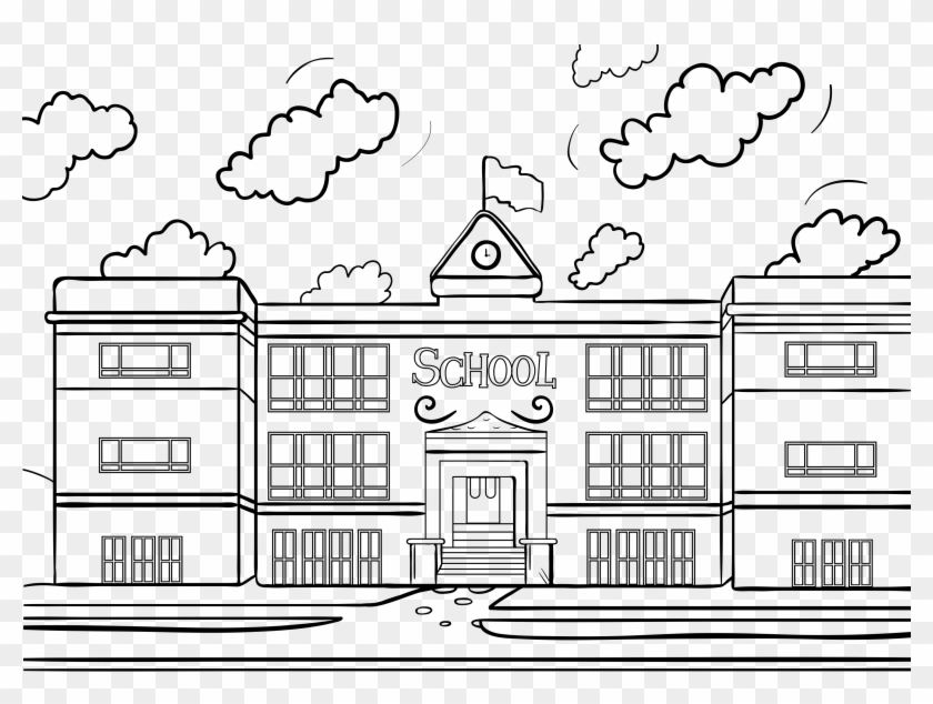 coloring school building cartoon
