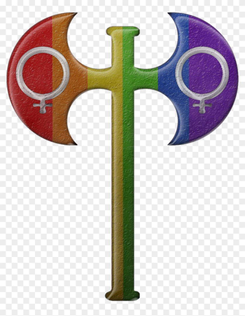 Lesbian Pride Rainbow Colored Labryas Labrys Symbol Hd Png Download