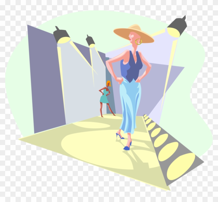 Vector Illustration Of Fashion Runway With Model Under - Fashion Show