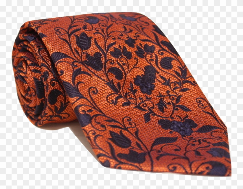 Orange Floral Extra Long Necktie , Png Download - Paisley, Transparent