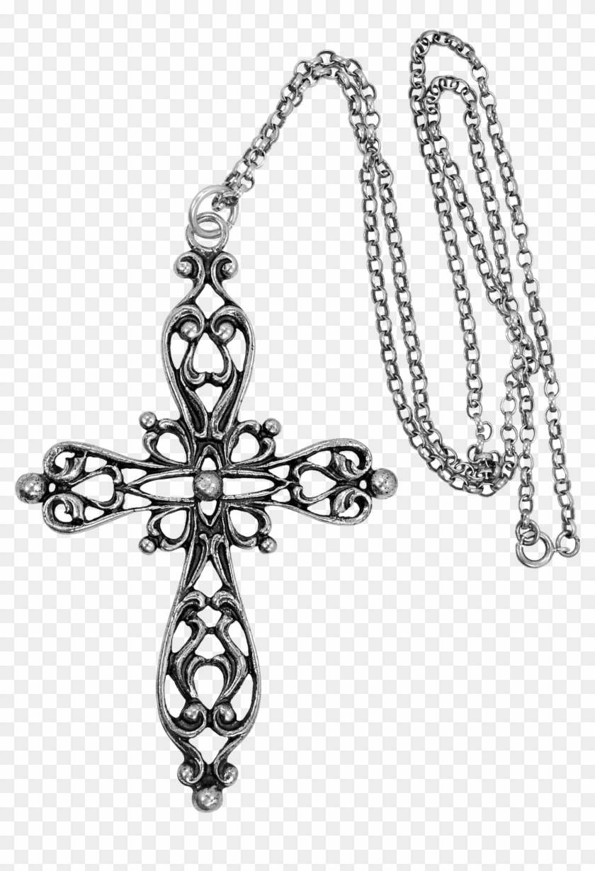 Large Danecraft Sterling Silver Filigree Cross Necklace - Chain, HD Png ...