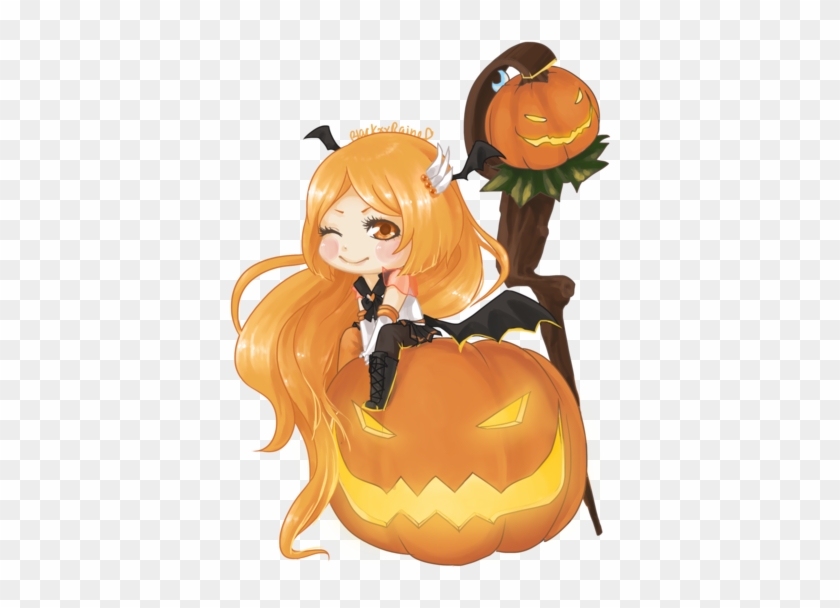 Preparing for Halloween A Cute Young Girl and His Pumpkin in Anime Style  With Simple Background 32292136 Stock Photo at Vecteezy