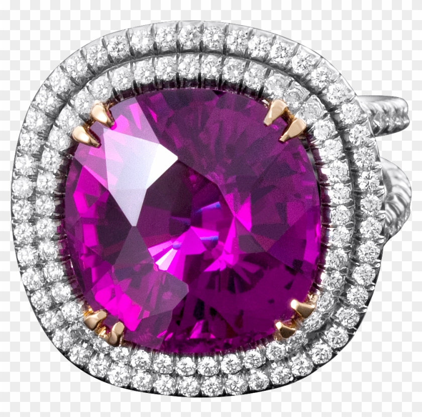 Estate Cushion Cut Purple Pink Sapphire & Diamond Ring - Ruby, HD Png ...