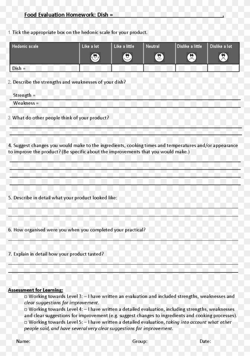 Food Evaluation Forms Printable 2379