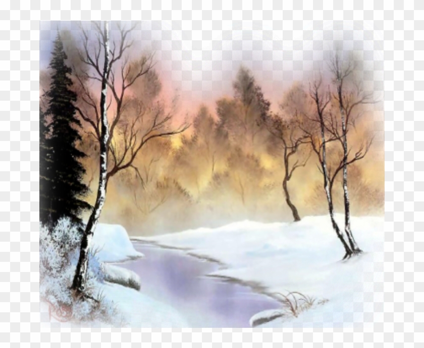 landscape #background #wallpaper #nature #snow #snowday - Winter Stillness  Bob Ross, HD Png Download - 700x636(#6675562) - PngFind