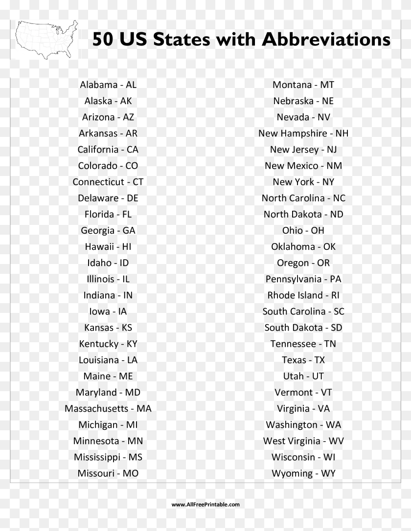 Printable List Of States