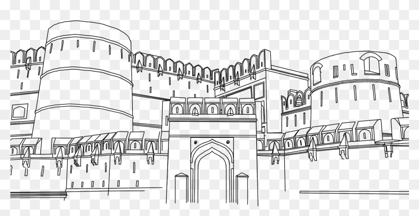 Agra Fort Line Drawing, HD Png Download - 1401x656(#6905622) - PngFind