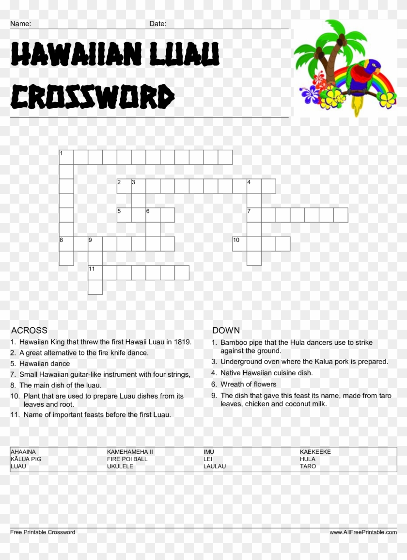 Hawaiian Luau Crossword Main Image Luau Worksheets HD Png Download