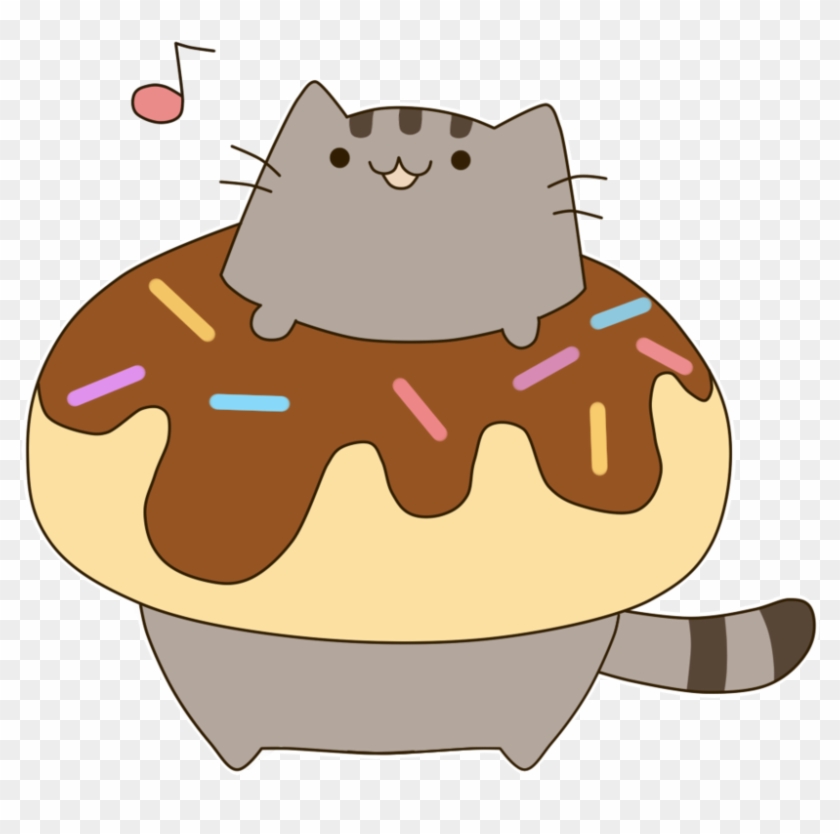 pusheen cat eating donut